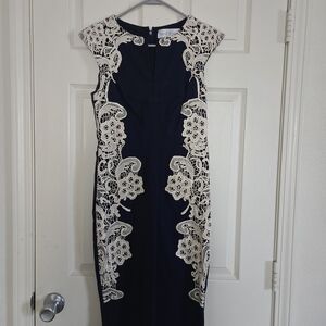 Paper Doll Navy Dress with Cream Lace